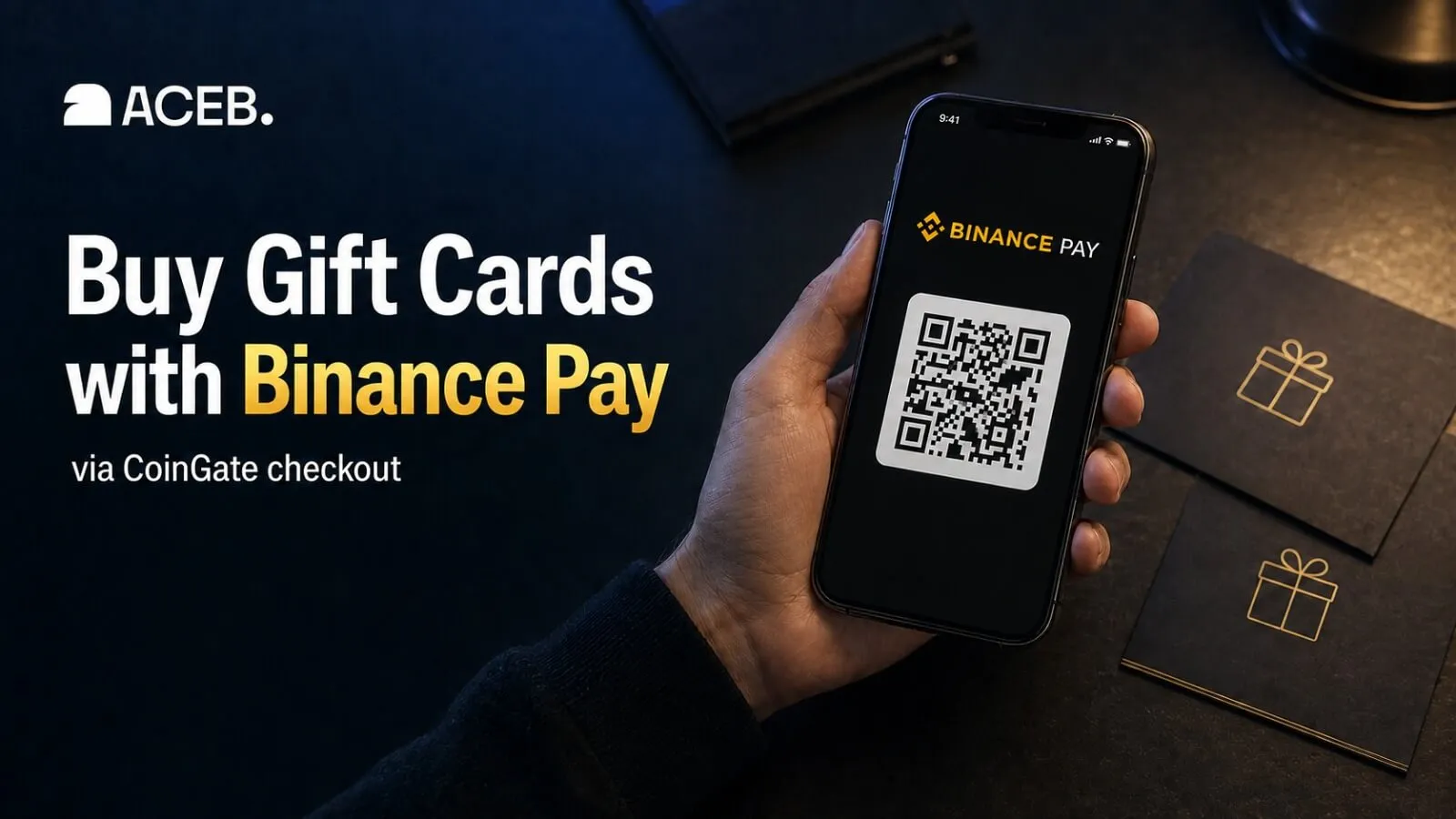 Buy gift cards with Binance Pay through CoinGate on ACEB using a smartphone and tablet