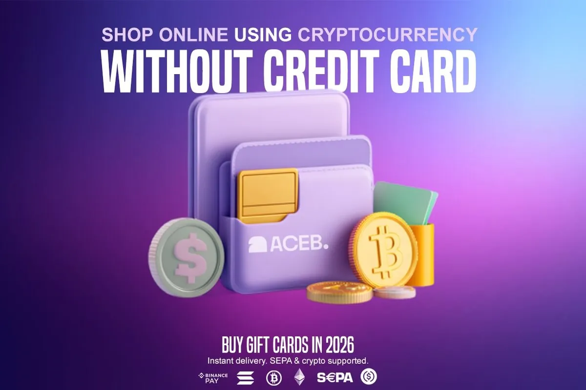 Shop online with cryptocurrency without a credit card by buying digital gift cards on ACEB