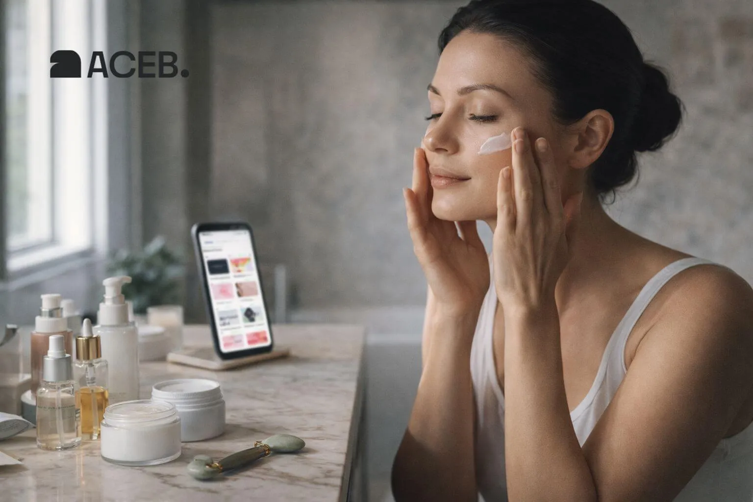 Self-care beauty routine with skincare and makeup