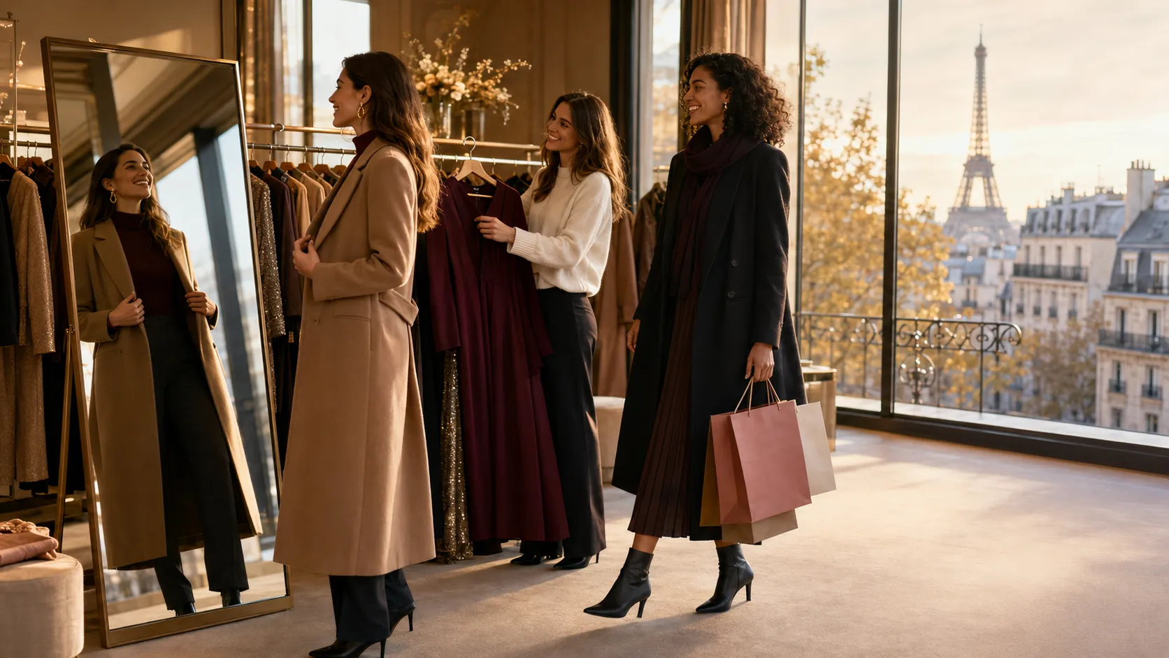 Women shopping for fashion in Paris with ACEB