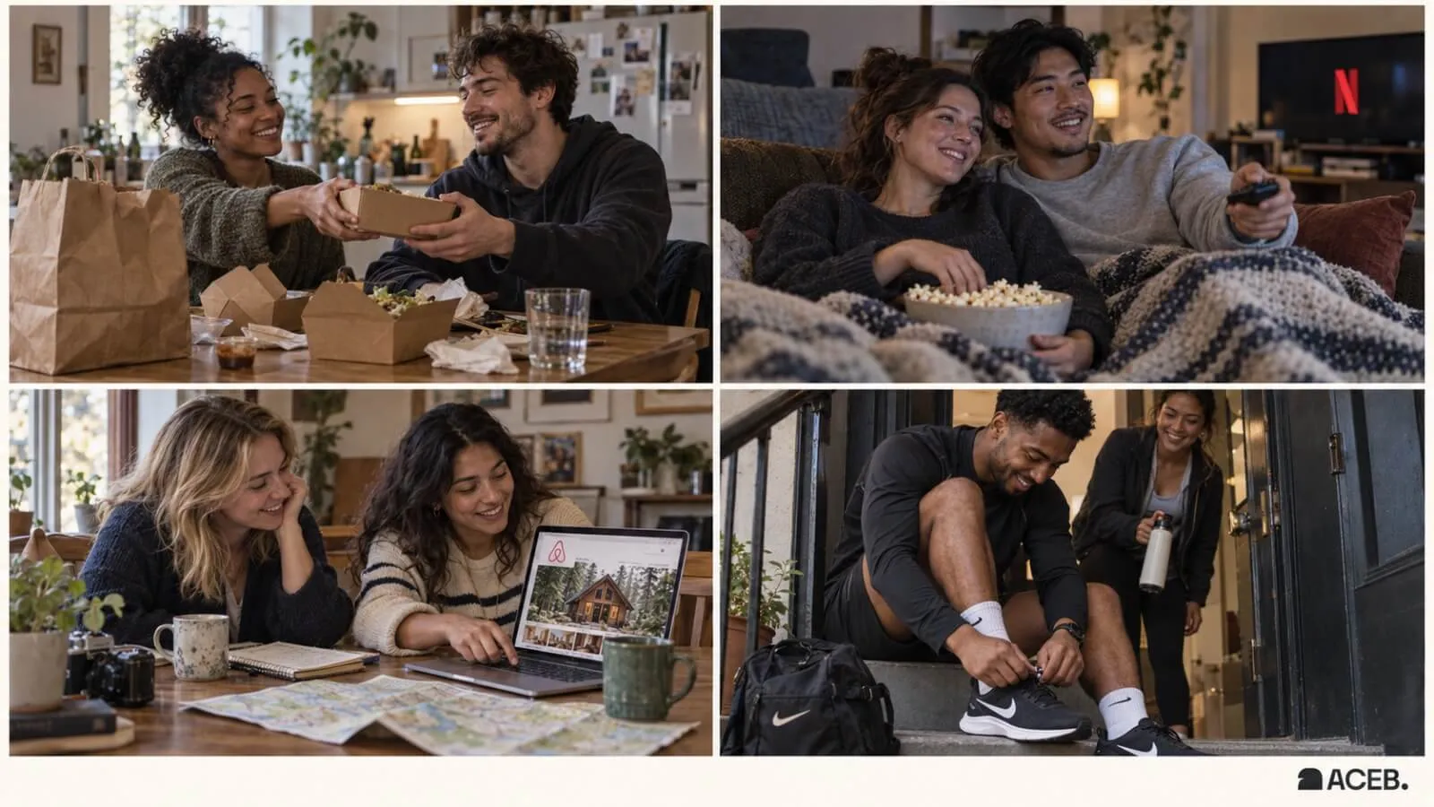Collage of people using Food Delivery, Netflix, Airbnb and Nike birthday gift card ideas