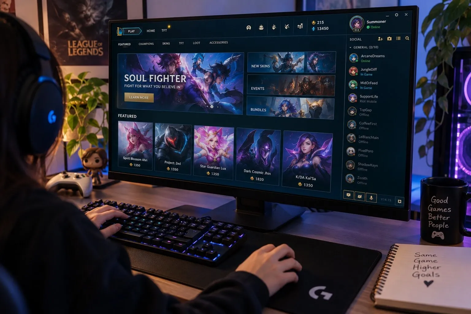 Player browsing League of Legends skins, champions and event content available through Riot Points.
