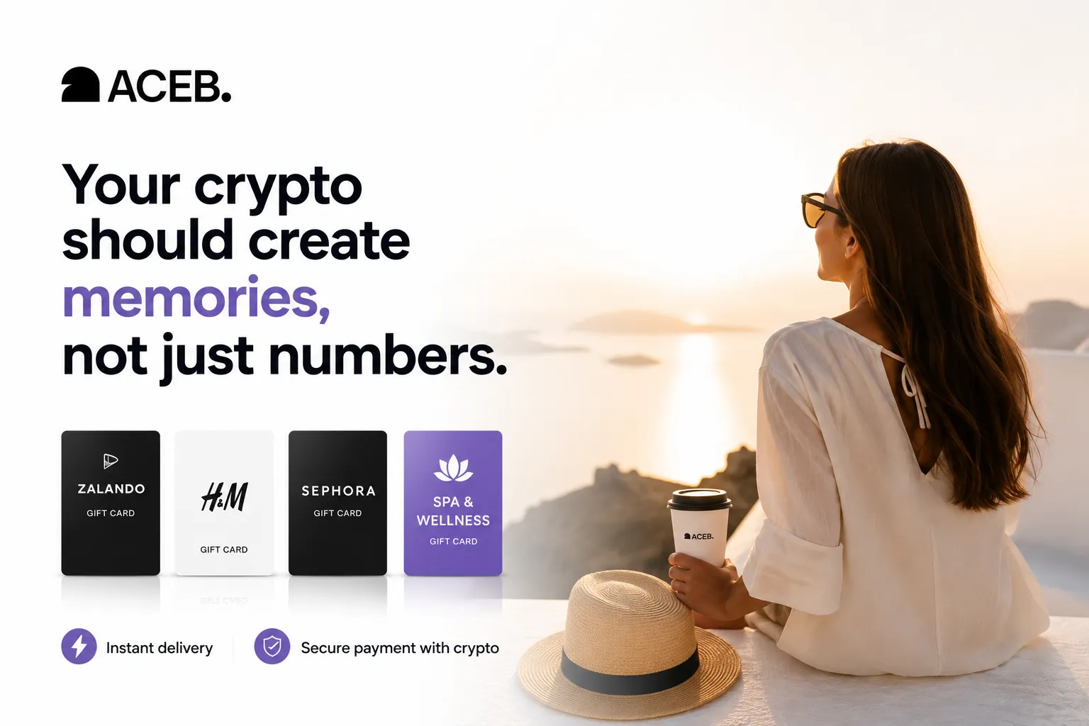 Luxury fashion accessories and digital gift cards showing a smarter way to spend cryptocurrency with ACEB