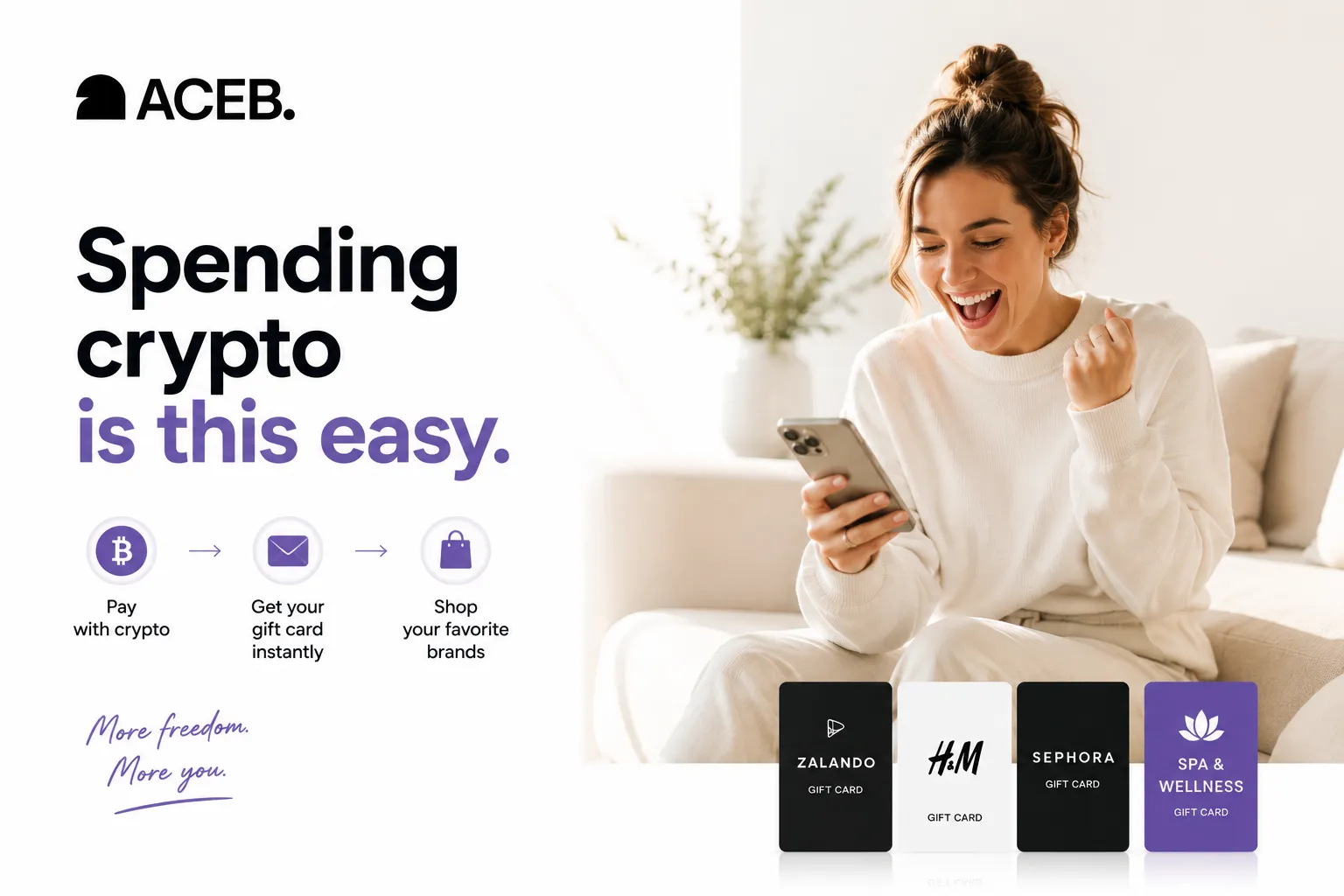 Woman enjoying a peaceful lifestyle experience funded through fashion, beauty and wellness gift cards purchased with cryptocurrency