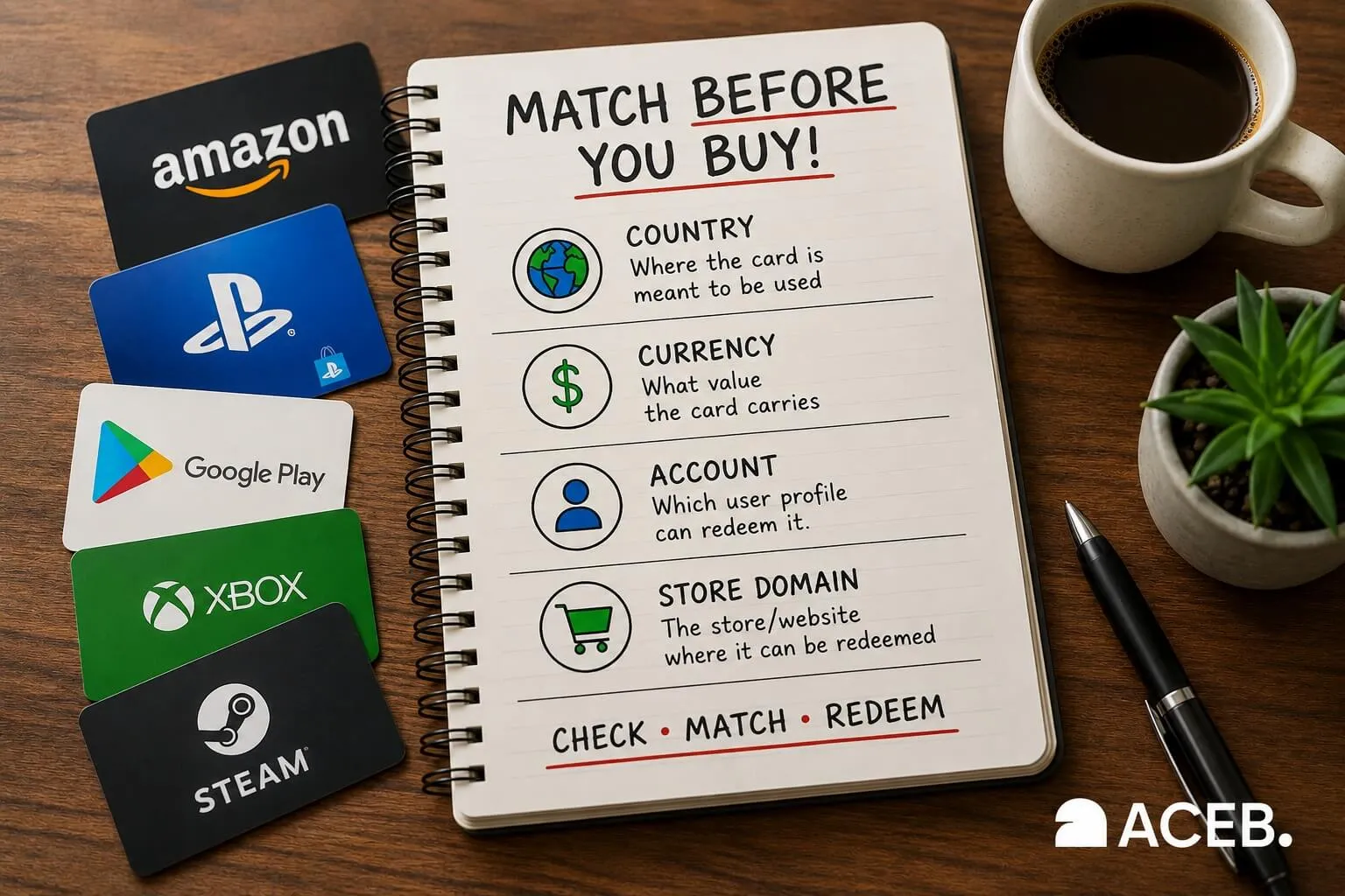 Region-locked gift cards checklist for country, currency, account region and store domain