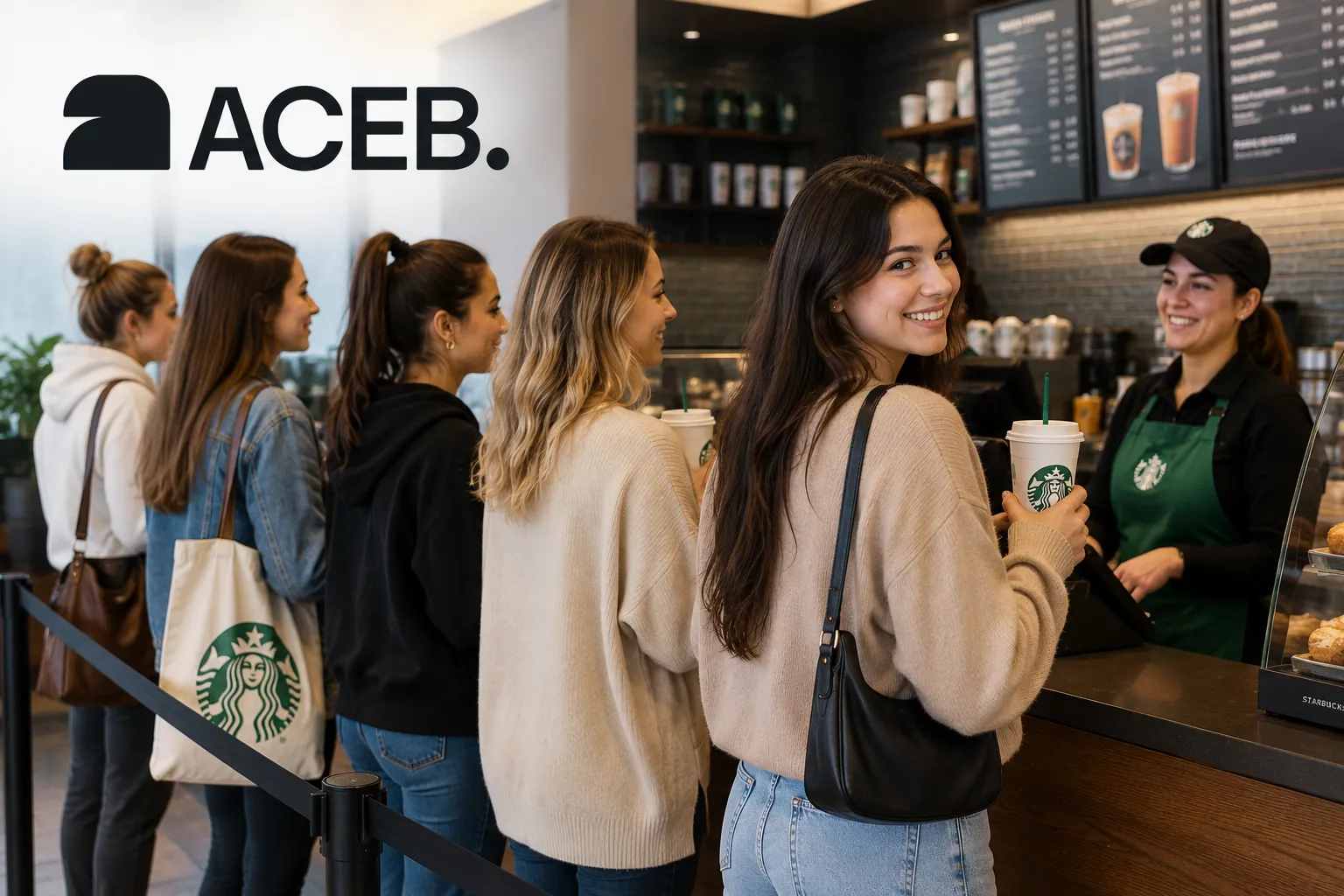 ACEB and Starbucks digital gifting concept showing coffee and crypto-friendly gift cards