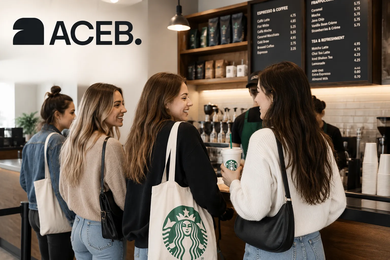 Friends enjoying Starbucks during an everyday coffee break paid through digital gift card credit