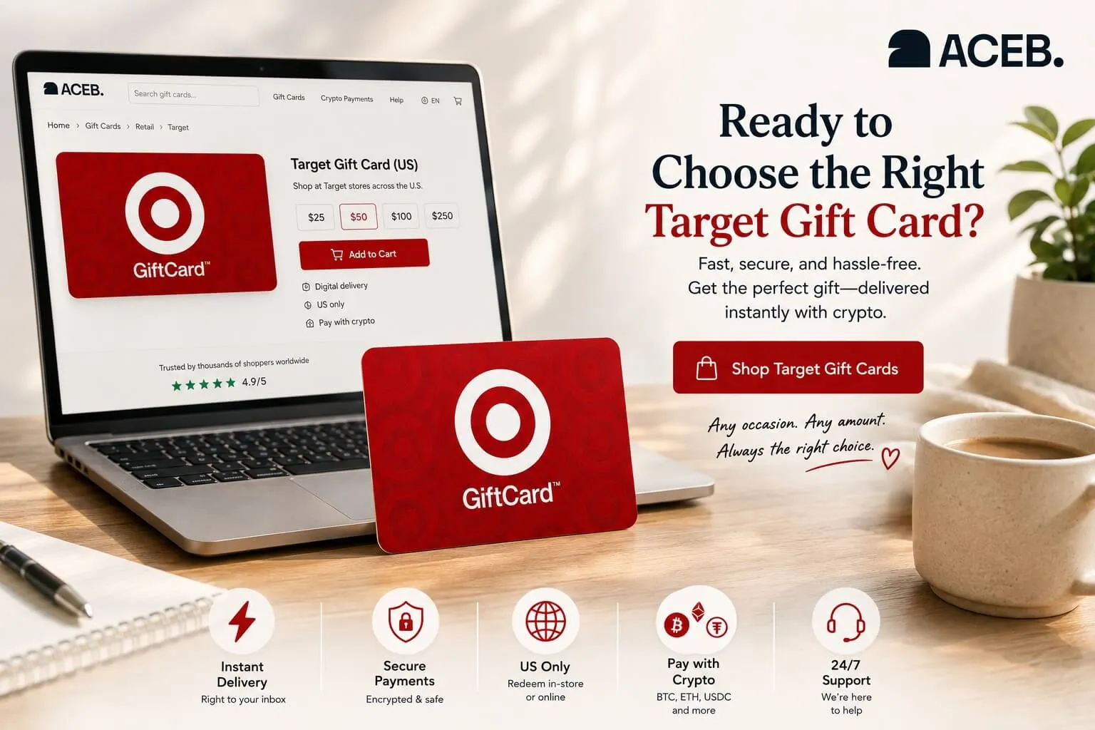 Target Gift Card buying guide on ACEB with instant digital delivery and crypto payment options