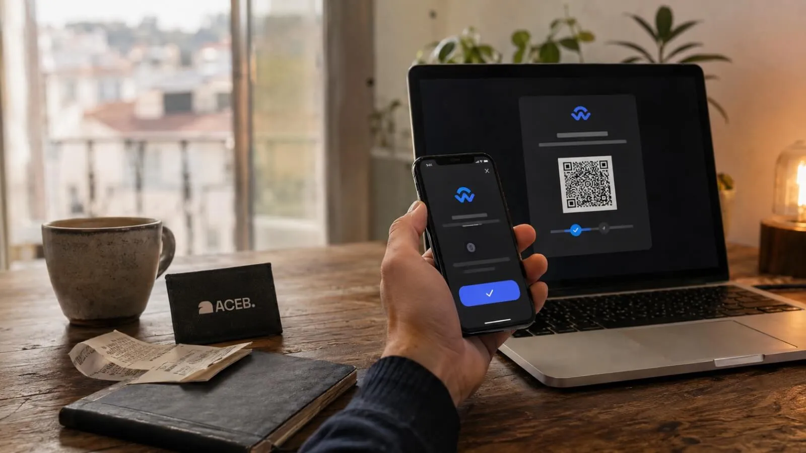Approving a WalletConnect crypto payment on a mobile wallet while completing checkout on a laptop.