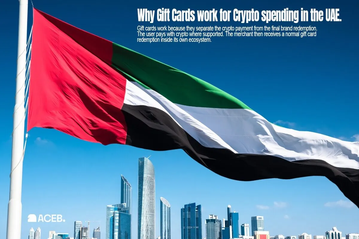 UAE flag representing how digital gift cards help bridge cryptocurrency payments with everyday spending in the United Arab Emirates